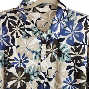BYLT Premium Basics Mens XXL Floral Polo Shirt Blue Tan Holiday SS Polo Tropical